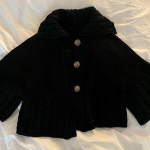 Black knit shawl sweater, one size